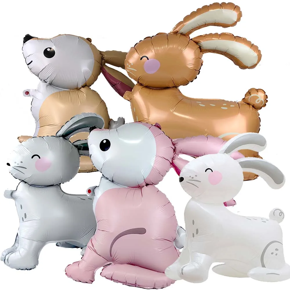 4D Self Stand Bunny Balloon Easter Party Walking Rabbit Foil Balloon Happy Easter Balloon Bunny Party Supplies Easter Decors