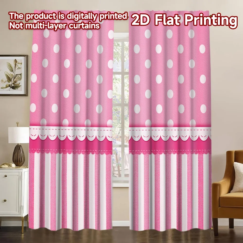 2D Flat Printing,2pcs Birthday Pink Polka Dots Fashionable Chic Curtains Versatile Fabric Curtains Festive Ldeal for Living