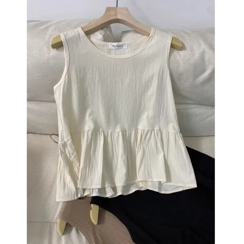 Camisola japonesa blusa de bebê com babados sem mangas top feminino solto camisa externa estilo retrô