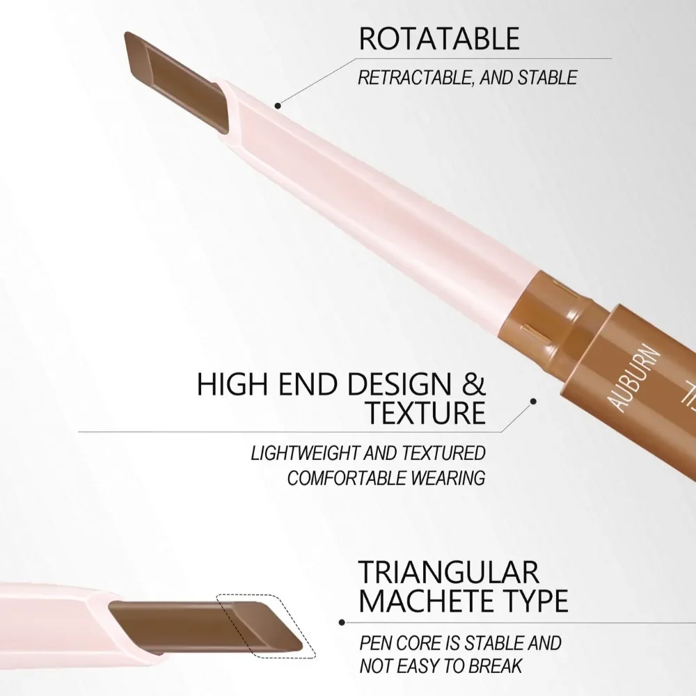 Lápiz de cejas de doble cabeza resistente al agua, crema para cejas precisa triangular ultrafina marrón con pincel, maquillaje d