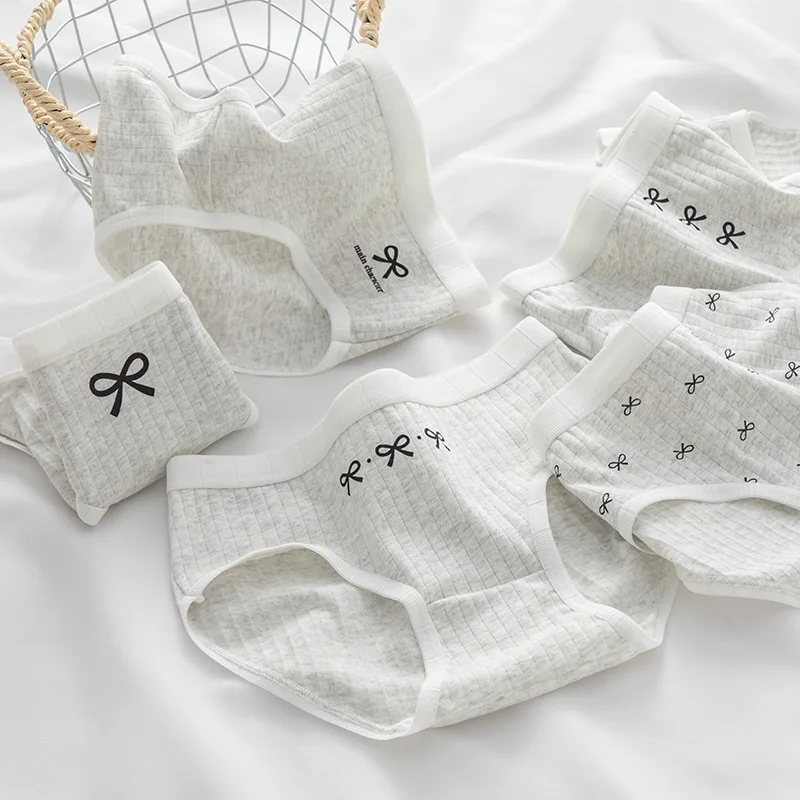 girls underwear 6pc/bag new cotton lovely middle bow waist briefs young girl panties Teenagers Intimates M L XL Grey