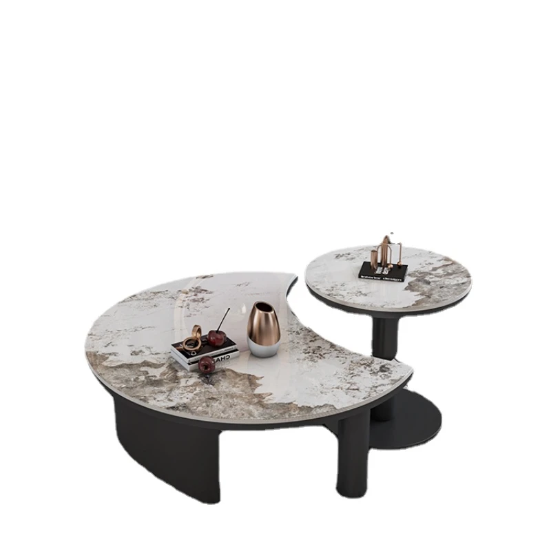 Pqf Tea Table Combination Special-Shaped Living Room Home Small Apartment round Stone Plate Tea Table