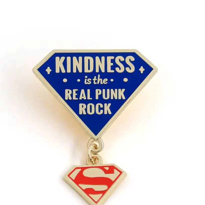 Kindness is the Real Punk Rock Enamel Pin Blue Diamond Brooch with S Shield Logo Dangle Badge Jewelry Gift for Friends Backpack