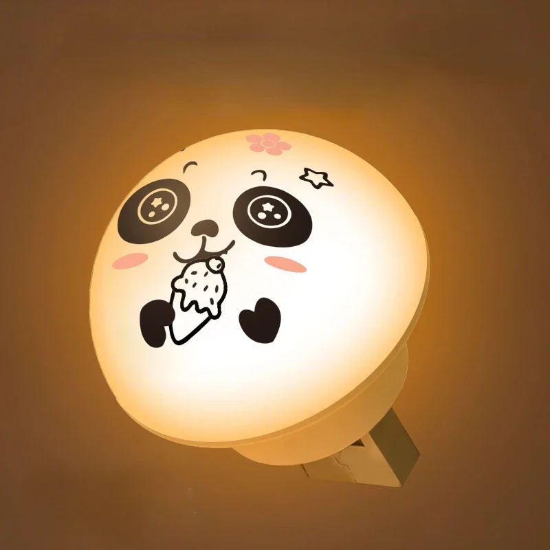 Cute Panda Night Light Creative Cartoon Night Lamp Convenient Round Light Voice Intelligent Voice Control Mini Night Lights