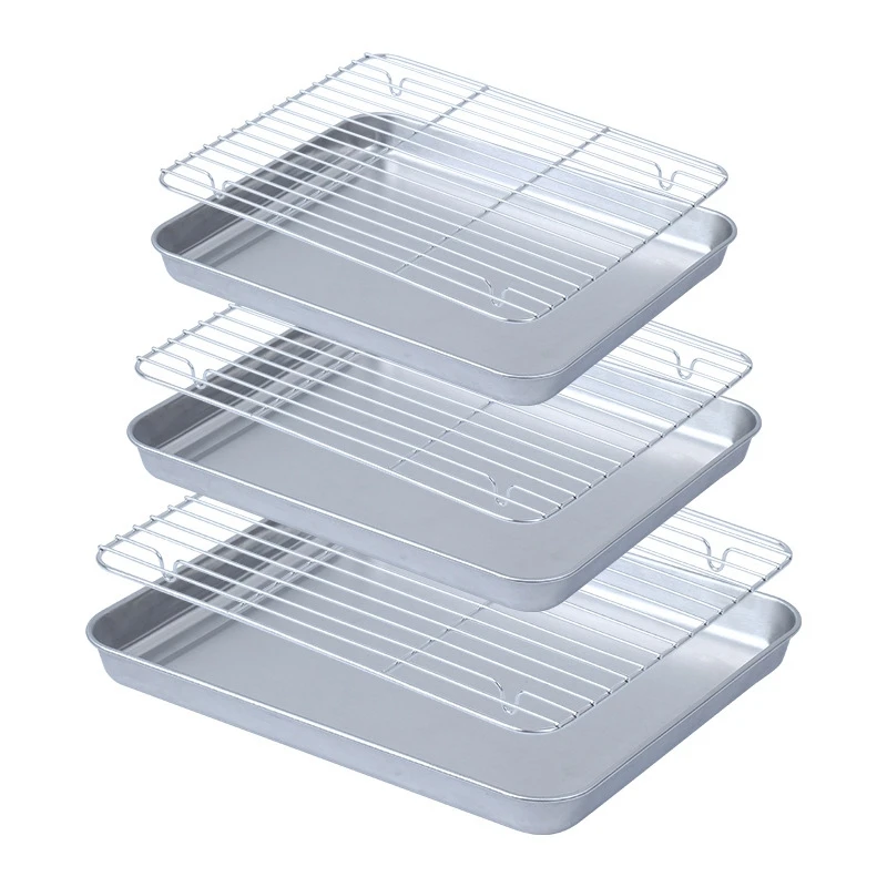 

Flat Bottom Drain Tray Barbecue Tray Draining And Preparation Tray, Baking Tray With Cooling Rack Set