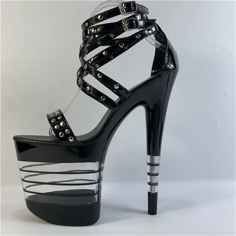 LAIJIANJINXIA New PU Sexy Exotic Pole Dancing Shoes Summer Women Sandals 20CM High Heels Buckle Strap Size 34-46 E187