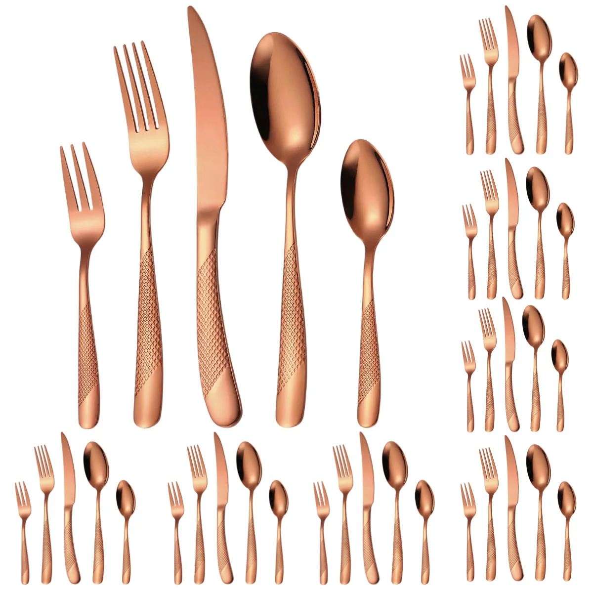 

A · HOUSEWARE Rose Gold Utensil Silverware Hammered Stainless Steel Flatware Set for 8 ,40 Pieces Eating Utensils, Tableware Set