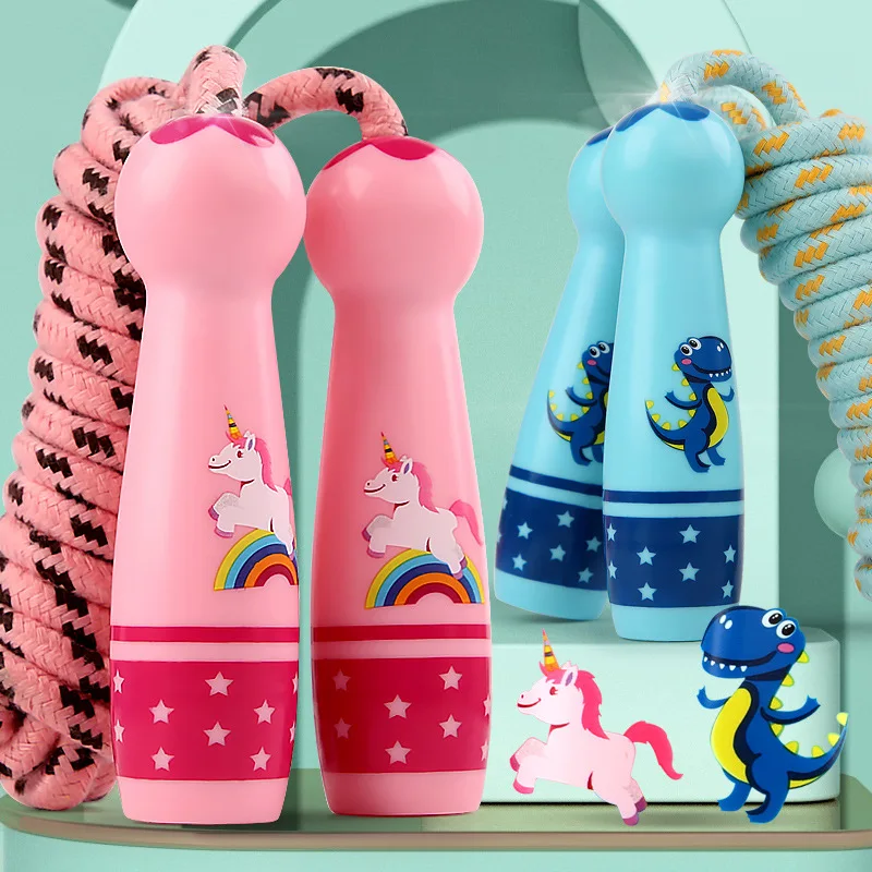 Nuevos cuerdas de saltar de algodón ajustables para niños, deporte, Fitness, encantador mango de saltar de dibujos animados, diseño de filete, juguete de ejercicio para deportes al aire libre