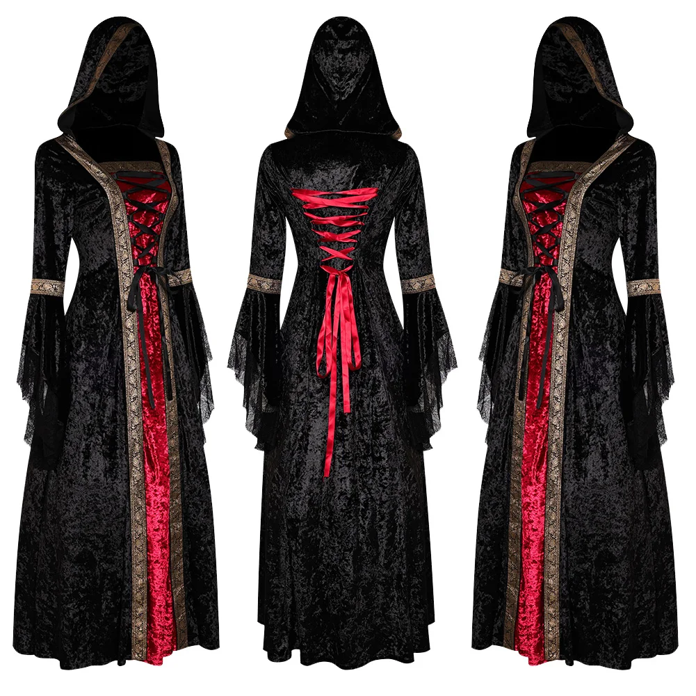 Robe de Cosplay Médiévale Rétro pour Femme, Jupes Fantaisie, Tenue d'Halloween, Costumes de Performance sur Scène de ix