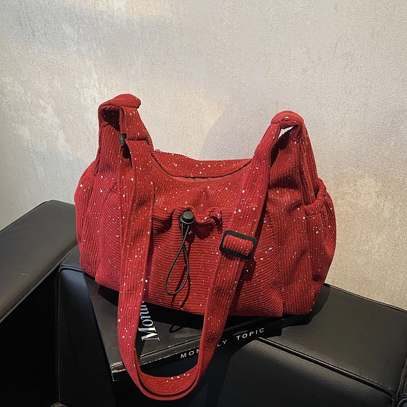 

Nylon Zipper Bling Shoulder Bags Large Capacity Solid Color 2025 Fashion Bags for Women String Zipper Commuting Women's Handbags