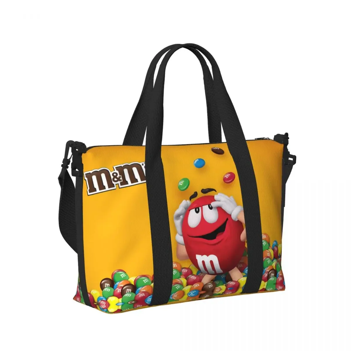 Custom Large Funny MM Emoticons Tote Bag for Women Candy Chocolate Shopper Shoulder Beach Gym Travel Bag