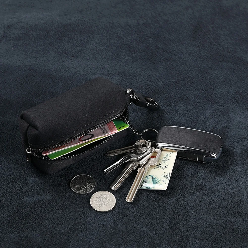 2024 Multifunctional Suede Leather Key Case Men and Women Large-Capacity Double Zipper Key Pouch Bag Coin Purse Portable Storage