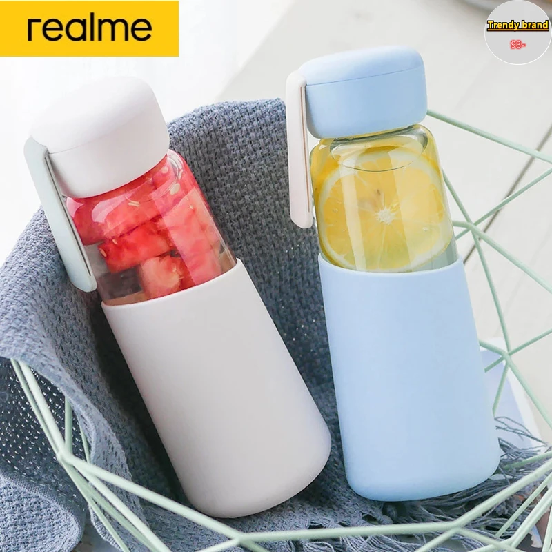 

Realme 400 ML Glass Water Bottle Healthy Coffee Cup Leak Proof Drinking Portable Drinkware with Silicone Cover for Student