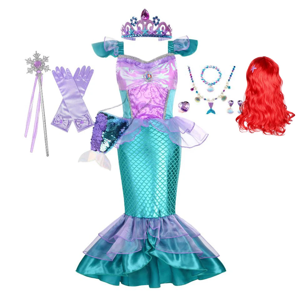 Vestido de princesa para niña, disfraz de sirenita para fiesta de fantasía, Carnaval, cumpleaños, Cosplay, Halloween