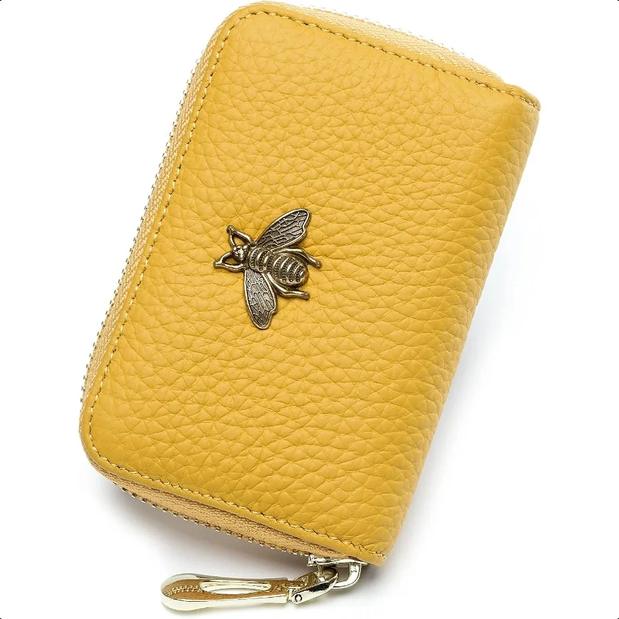 

RFID Credit Card Holder Small Leather Zipper Card Case Wallet for Women