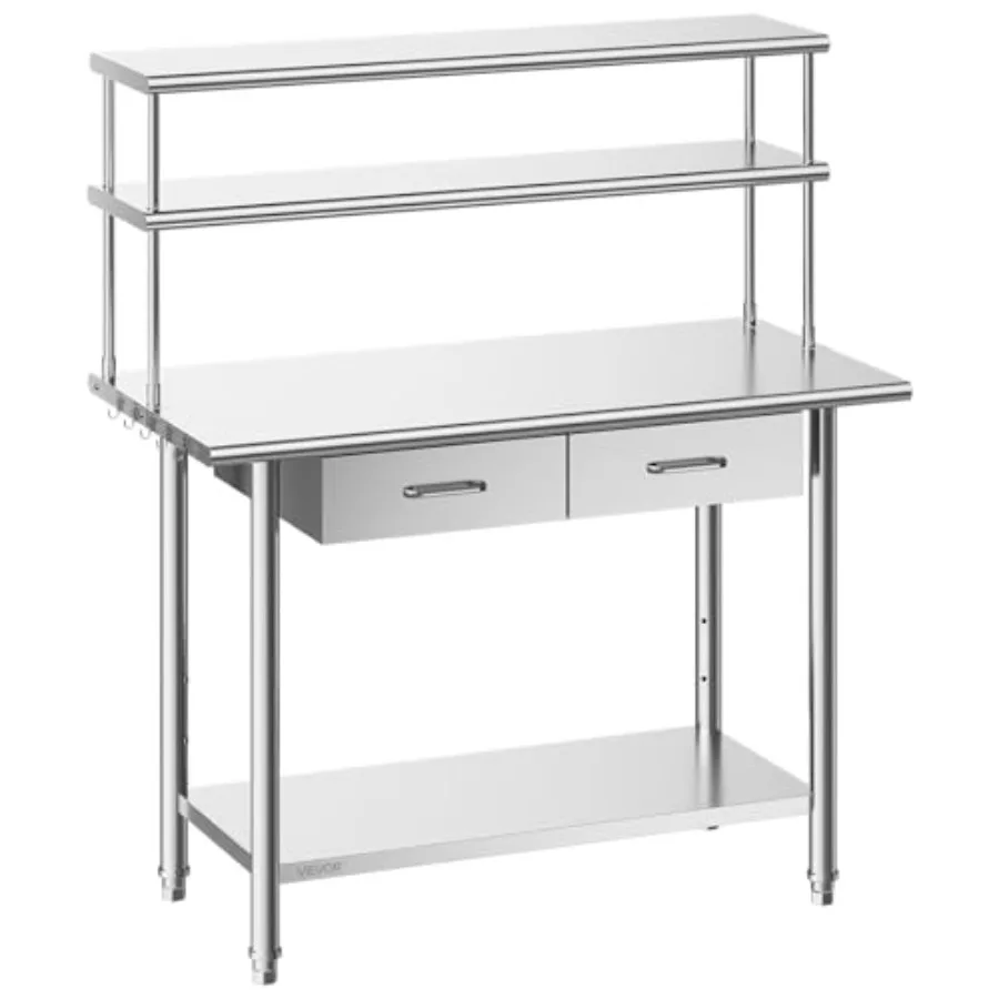 

Stainless Steel Work Table, 24x48 Inch Food Prep Table with Overshelves and 2 Drawers, Commercial Kitchen Workstation with Adju