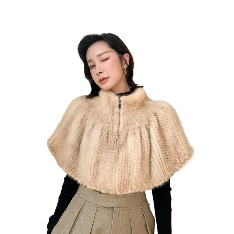 

Шаль из натурального меха норки, пончо из меха норки, женская вязаная накидка из норкового меха, зимняя верхняя одежда, пальто, куртки