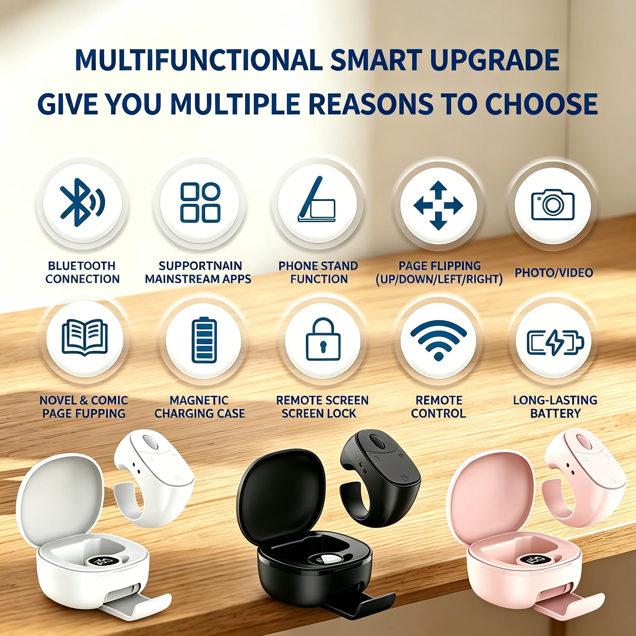 Mini Wearable Bluetooth Finger Wireless Mouse Multi-function Page Turner Selfie For Android IOS TikTok Video E-book Reading