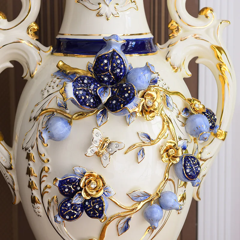 Painted pomegranate floor-to-ceiling vase