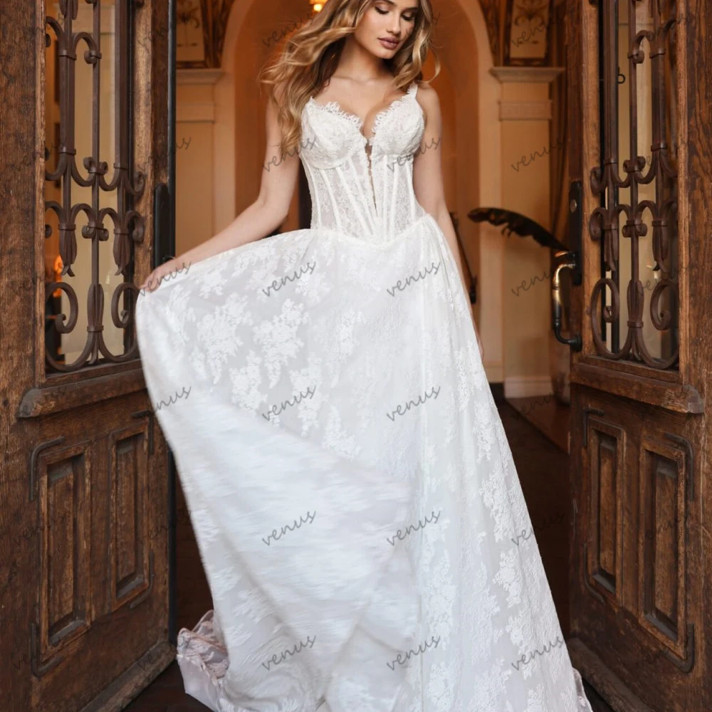 

Exquisite Wedding Dresses Gorgeous Bridal Gowns Lace Tiered Sleeveless Backless Luxury Floor Length Vestidos De Novia Customized