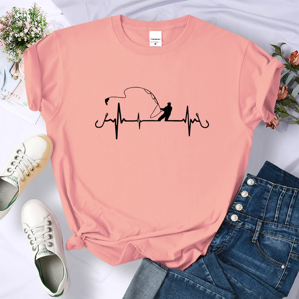 Ecg Fishing Hook Y2K Crop Top Women T Shirt Street Creativity Tshirt Summer Breathable Tee Shirtharajuku O-Neck T-Shirts Female