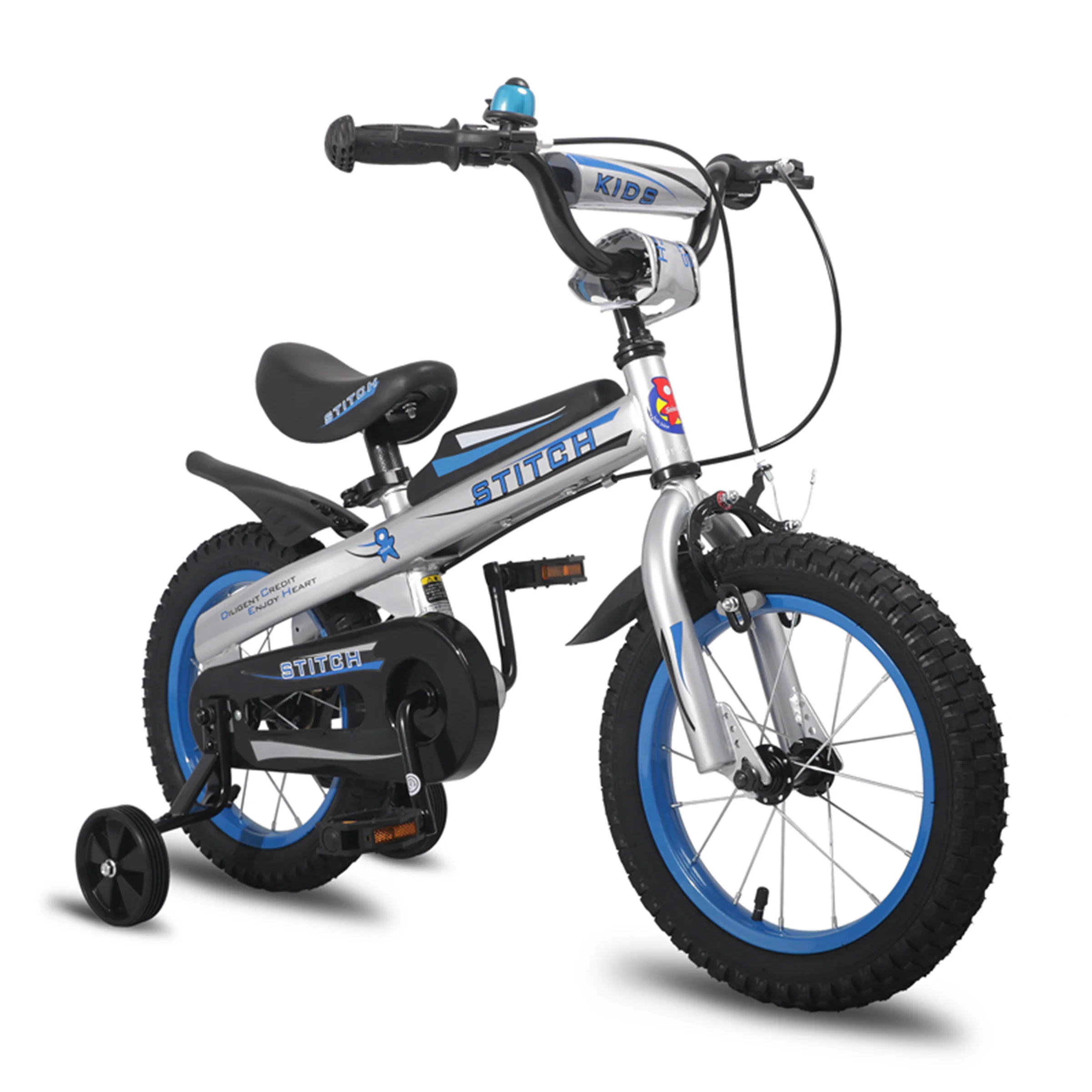 HILAND Knight 12-Zoll-Kinderfahrrad für Kinder, Jungen ab 2, 3, 4 Jahre alt, Fahrrad mit Trainingseiten, Klingeln Handbrake Silver