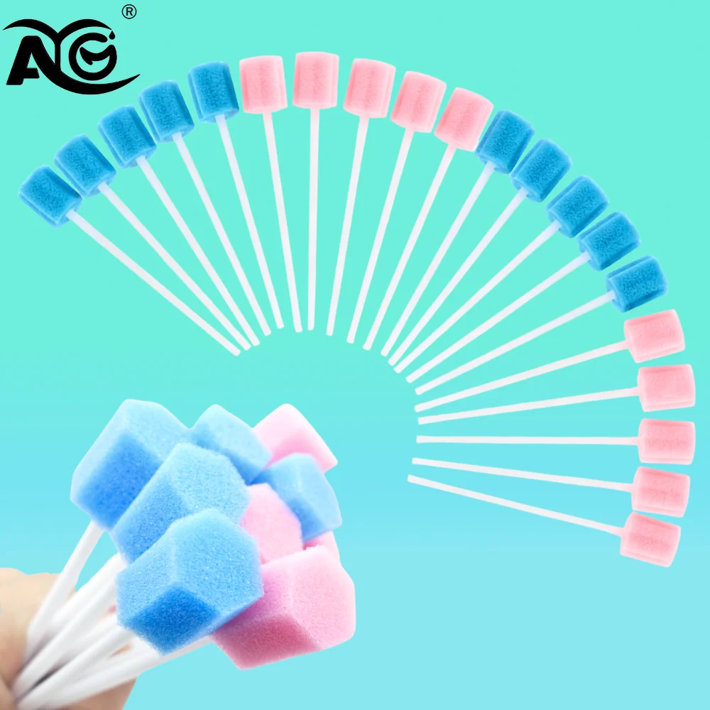 AG 50Pcs Disposable Oral Care Sponge Swab Tooth Cleaning Mouth Swabs With Stick Sponge Head Cleaning Cleaner Swab