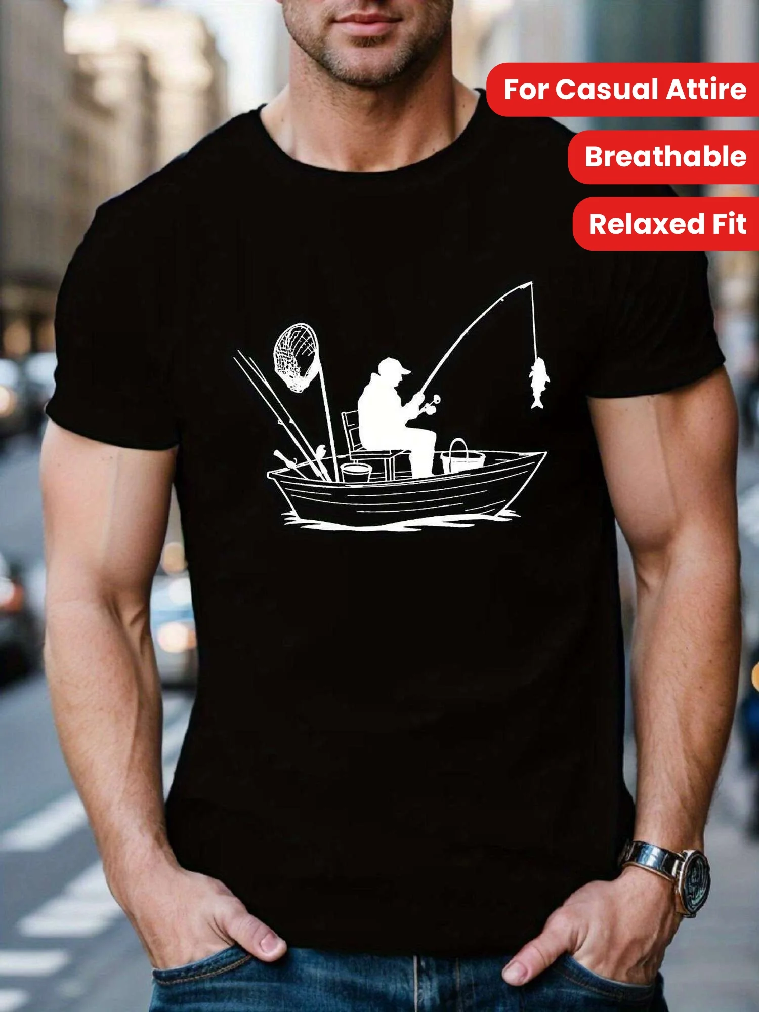 

Men's t-shirts Streetwear Y2k Summer 100% cotton Fishing Boat Scene Printing Short sleeve tee Comfortable Daily