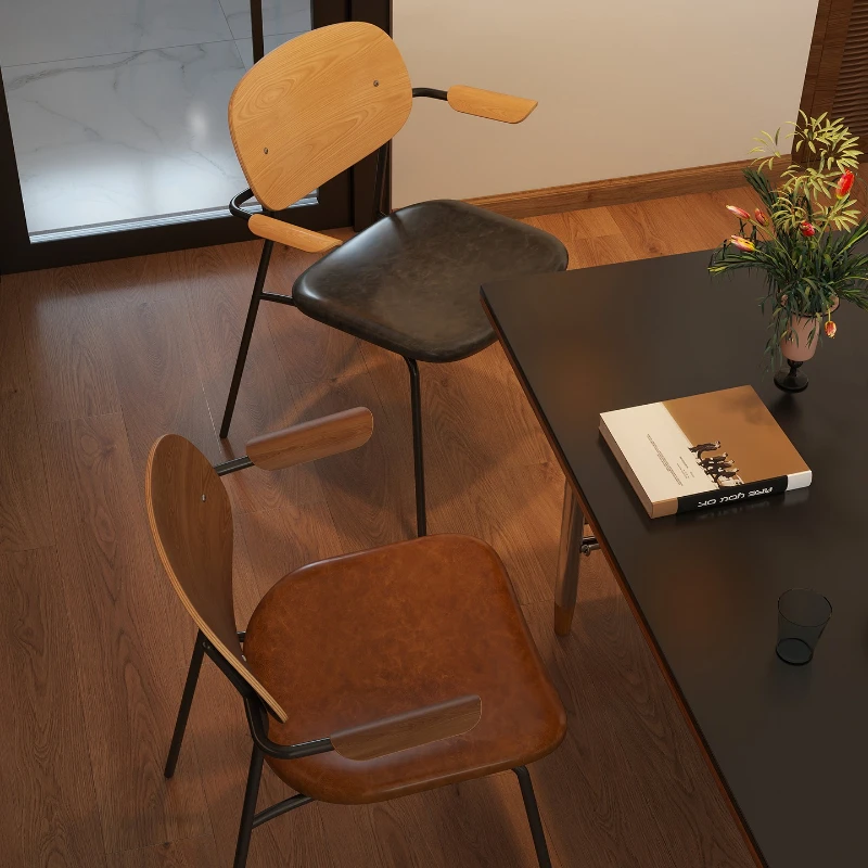 

Solid wood dining chair, simple Nordic armrest back chair