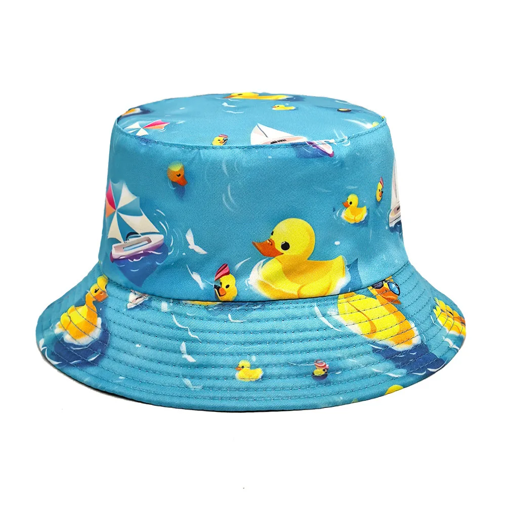 Cartoon Duck Pattern Panama Summer Sunscreen Fisherman Hat Student Fashion Decorate Bucket Hats Reversible Animal Fisherman Hats