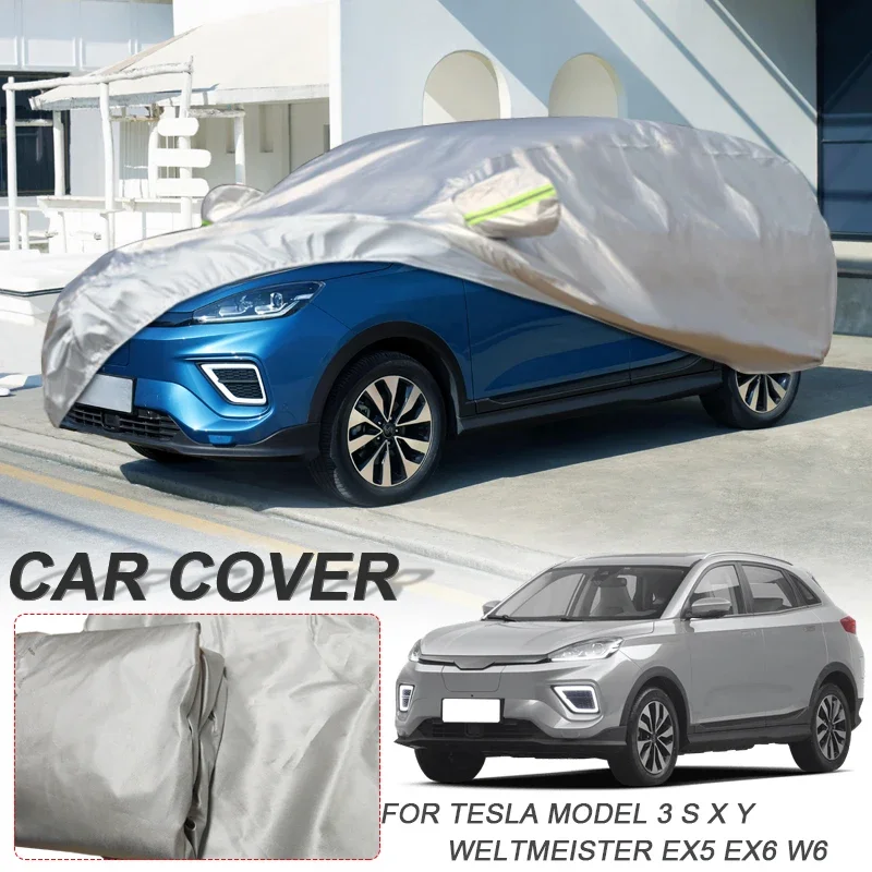 

210T Polyester Car Cover Waterproof Anti-UV Dustproof External Auto Accessories For WELTMEISTER EX5 EX6 W6 TESLA MODEL 3 S X Y