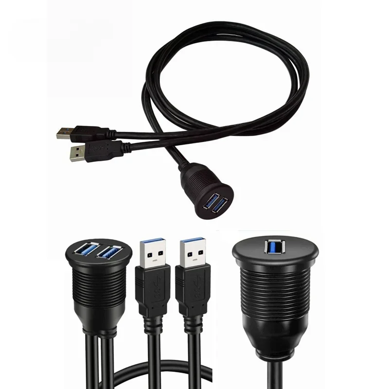 USB Panel Flush Mount Cable Dual USB 3.0 Extension USB Mount, Dash Mount, Flush Mount Panel Mount Cable 1m 2m