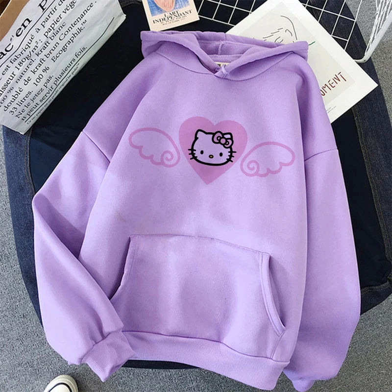 Women\'s Aesthetic Sweatshirts Winter Clothes Sanrio Miniso Hello Kitty Luxury Brand Plus Size Women\'s Long Sleeve Designer Hoodi