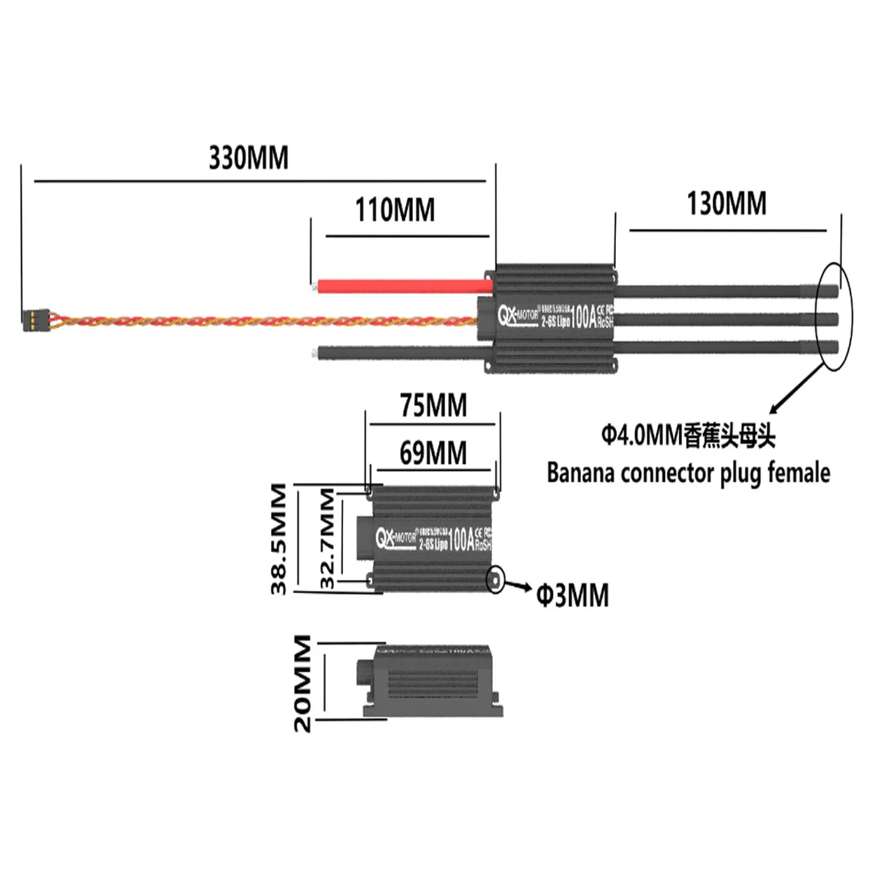 Geschwindigkeit regelung bürstenlose Ersatzteile 100a esc 2-6s lipo ubec 5,5 v @ 5a, für RC-Flugzeug