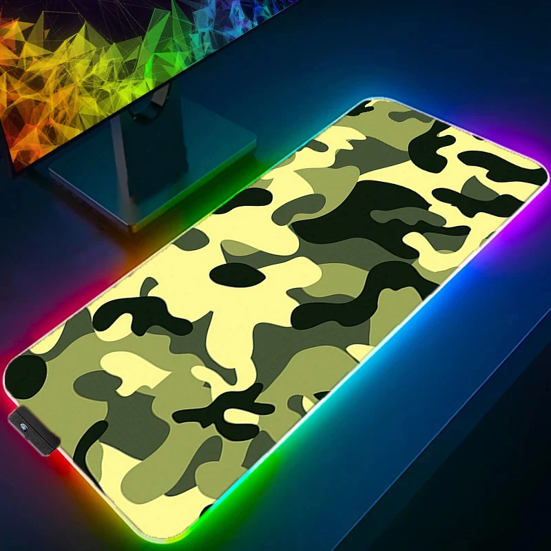 Desk Mat RGB LED Gaming Mouse Pad Camouflage Mousepad Anti-skid Laptop Luminous Game Mats Computer Offices Cool Pc Accessories