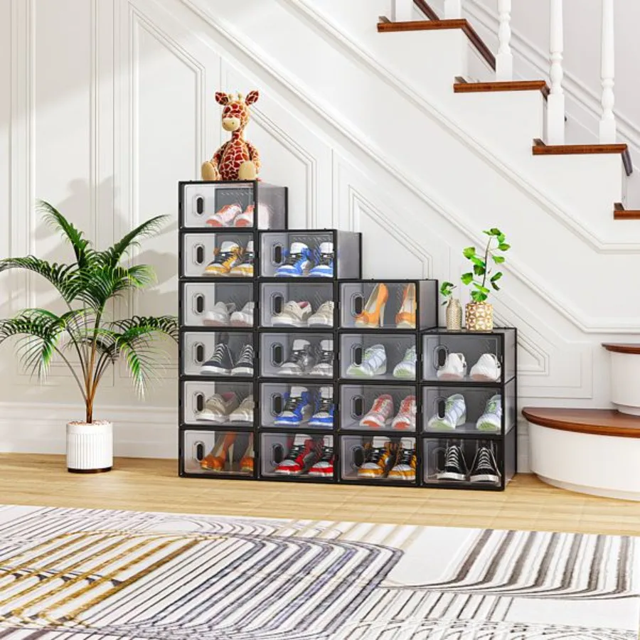 

Black Small 18Piece Shoe Storage Box Set 33x23x14cm Plastic Mesh Stackable Design