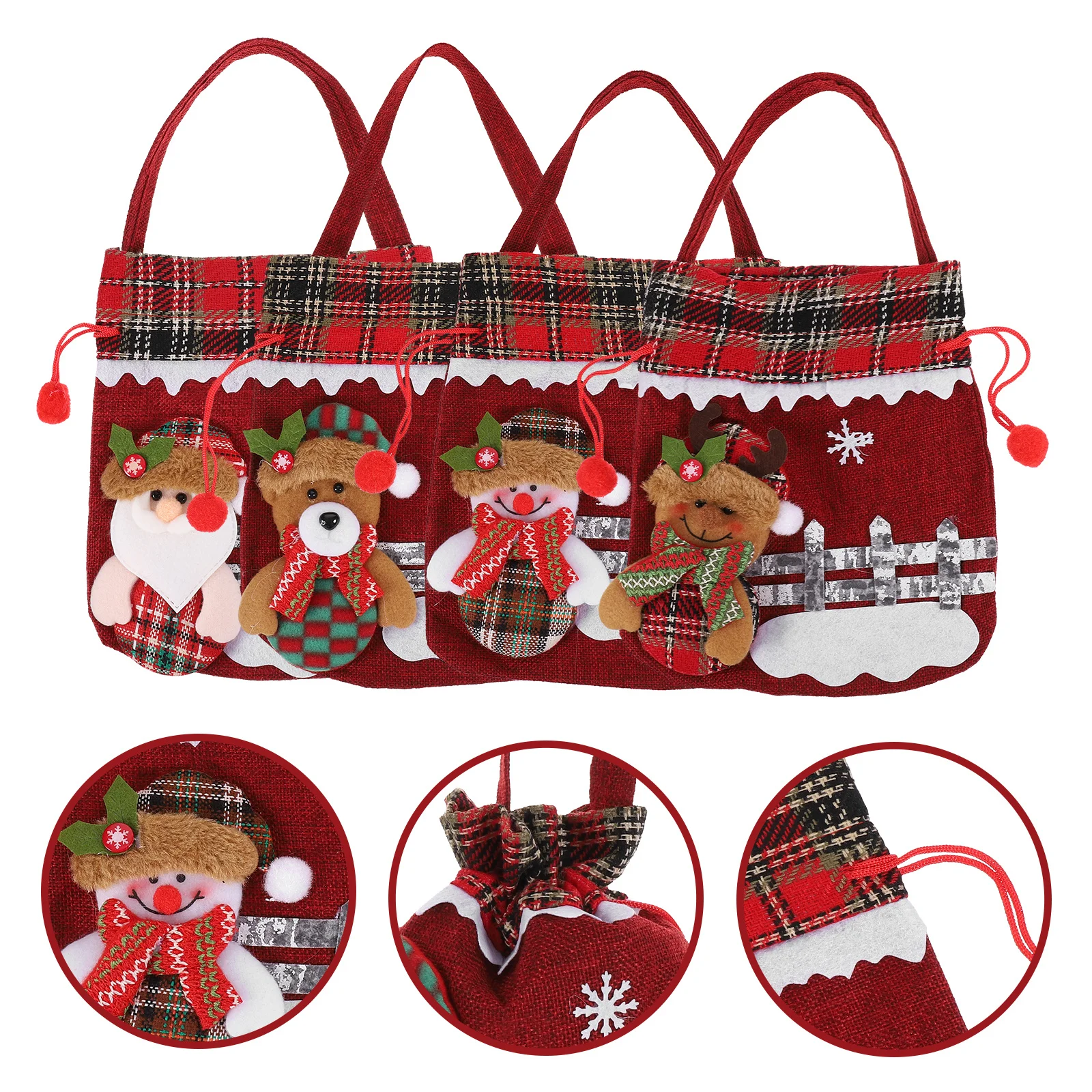 

4Pcs Xmas Gift Bags Linen Drawstring Small Party Favor Candy Wrapping Bag Christmas Bags Christmas Candy Gift Bag