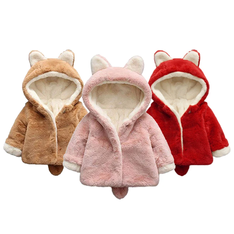 

New Fashion Baby Plush Jacket Spring Autumn Hooded Keep Warm Princess Girls Coat Christmas Birthday Gift 0-4 Years Kids Clothes