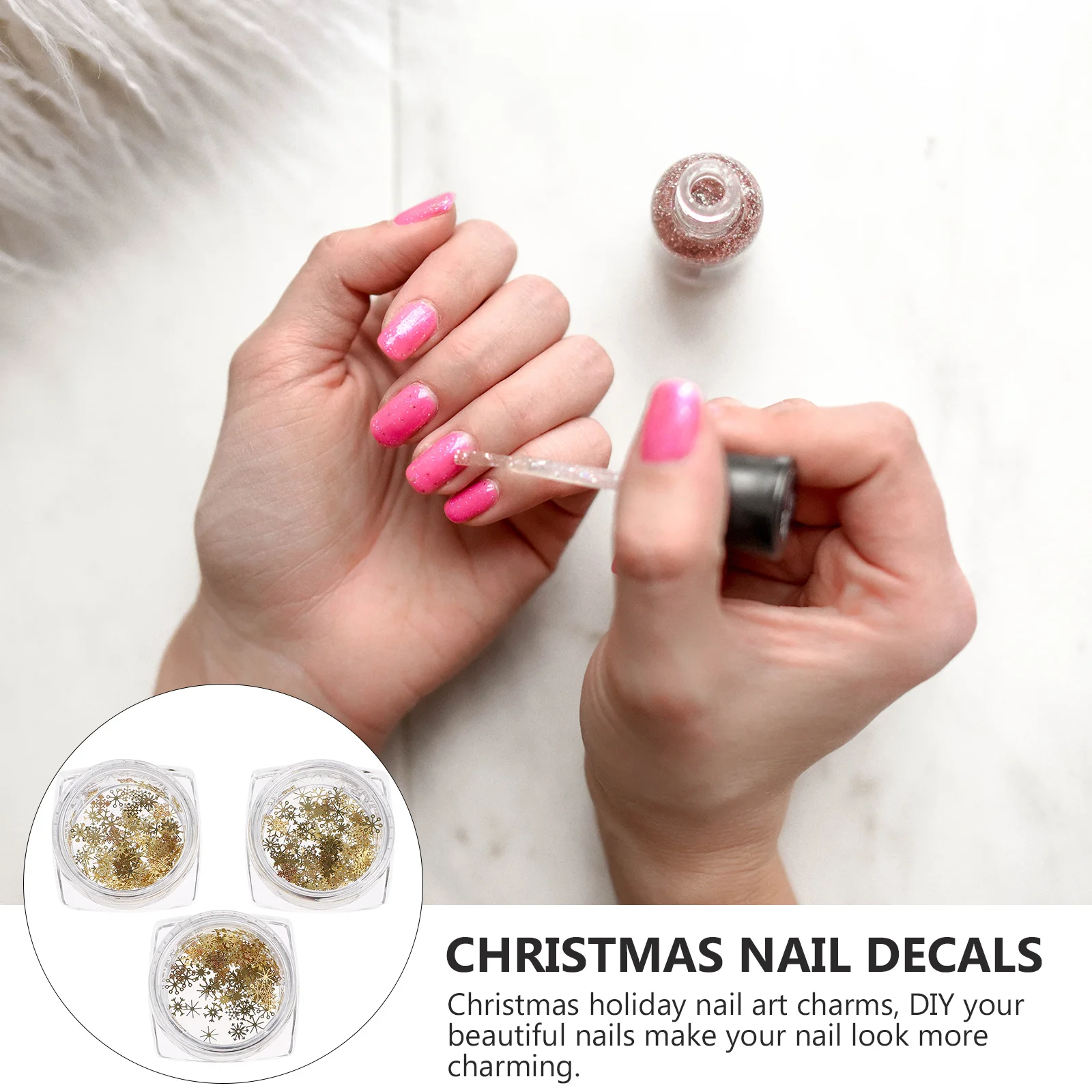 

3 Boxes Christmas Golden Sequin Patch Nail Decals Art Decoration Metal Sequins Snowflake Decorations