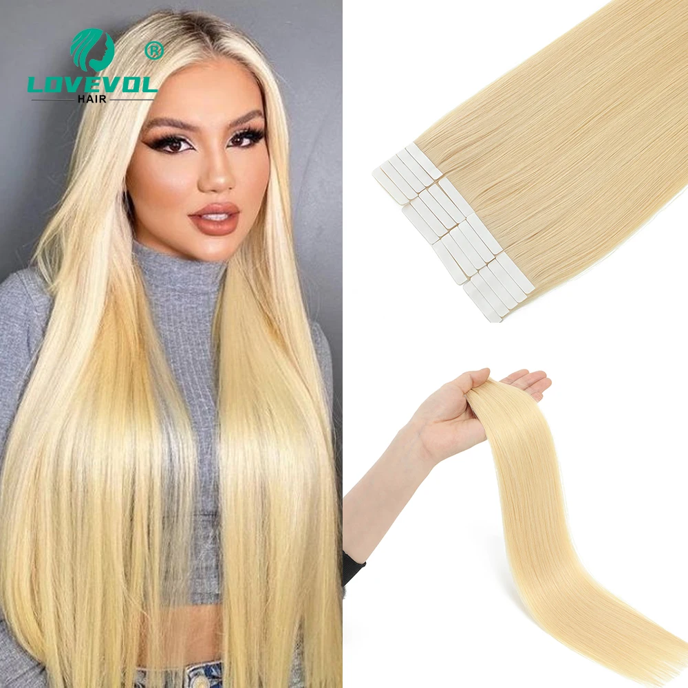 

Lovevol 20Pcs 50G Tape In Human Hair Extensions Silky Hair Tiny Interface 4x0.8cm Skin Weft Remy 16-24 inch For Women