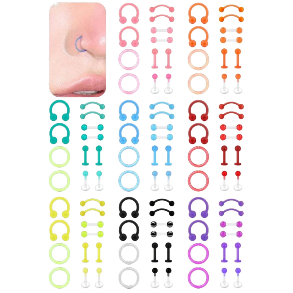 16G Colorful Clear Piercing Retainer Flexible Bioflex Plastic Piercing For Work Surgery Lip Nose Stud Eyebrow Tongue Earring