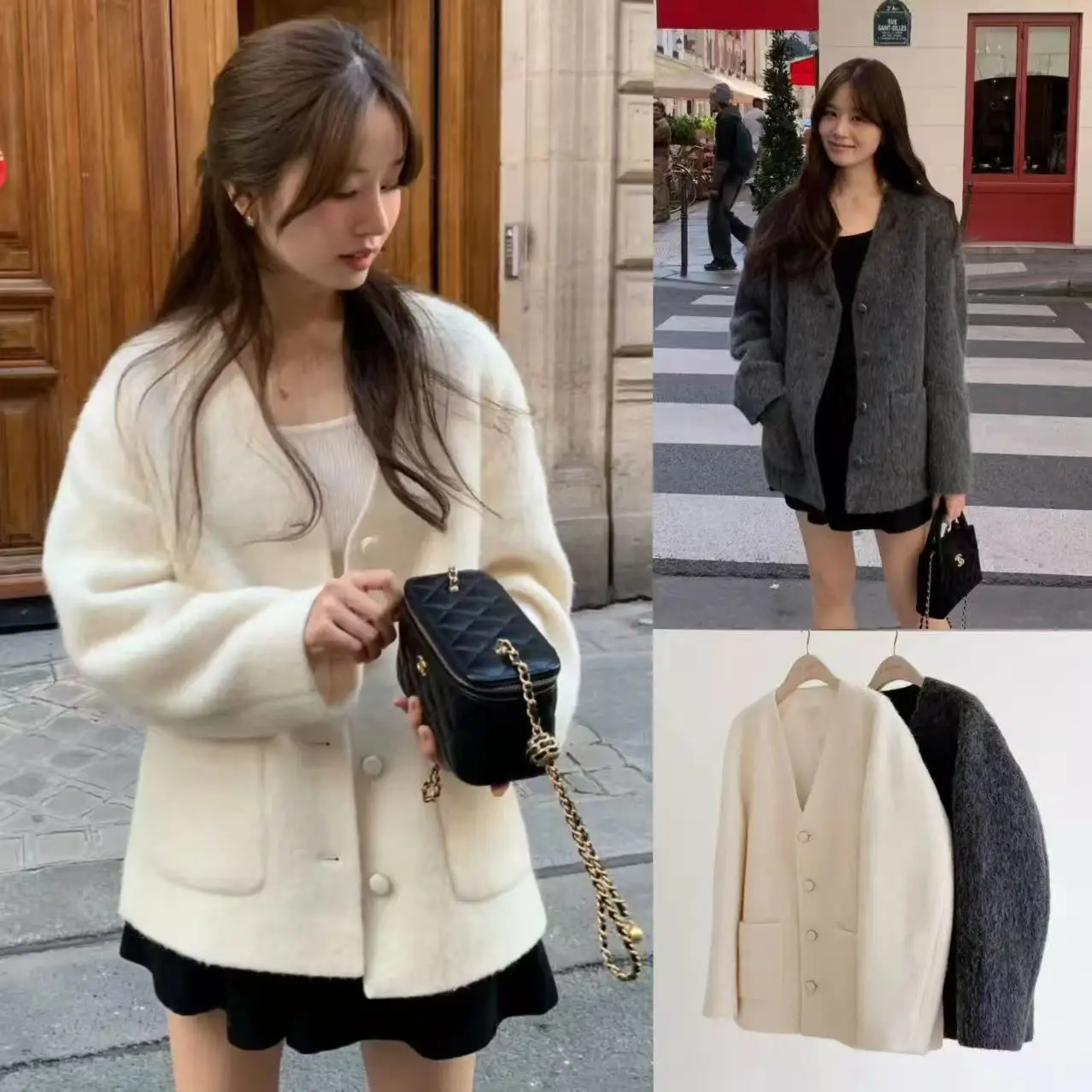 

Ele Pure Color V-Ne Маленькое шерстяное пальто на одной пуговице, женская зимняя верхняя одежда Long Sve Medium Le...