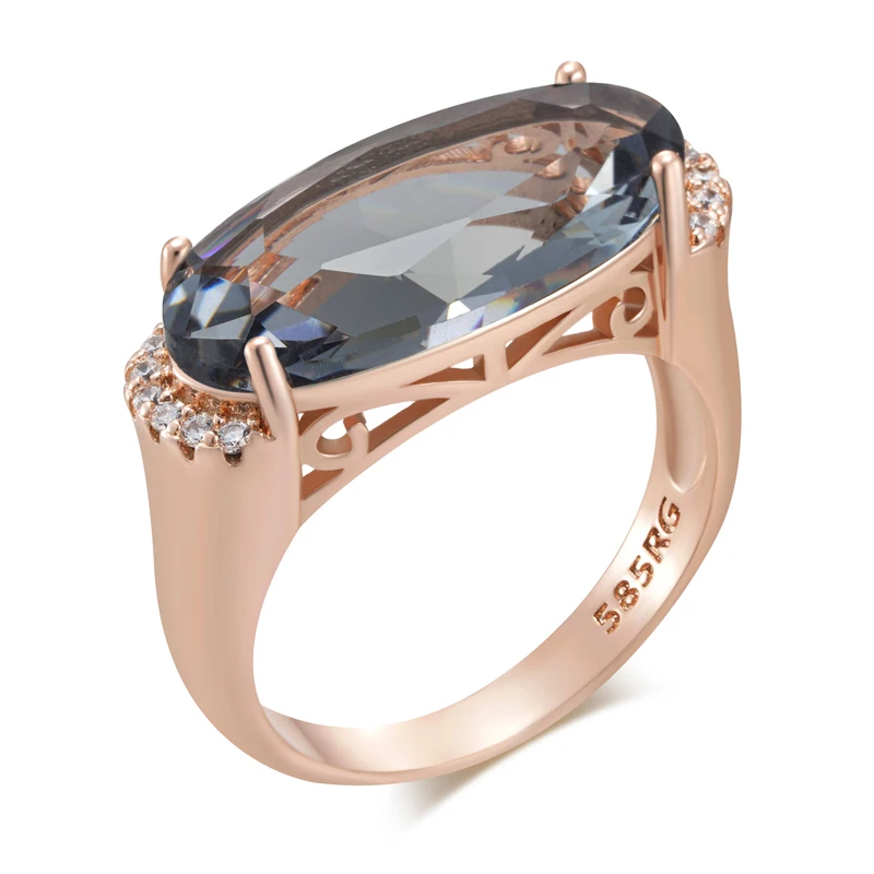 Kinel Hot Grey Big Oval Wedding Rings For Women Trend 585 Rose Gold Color With Natural Zircon High Quality Daily Fine Jewelry