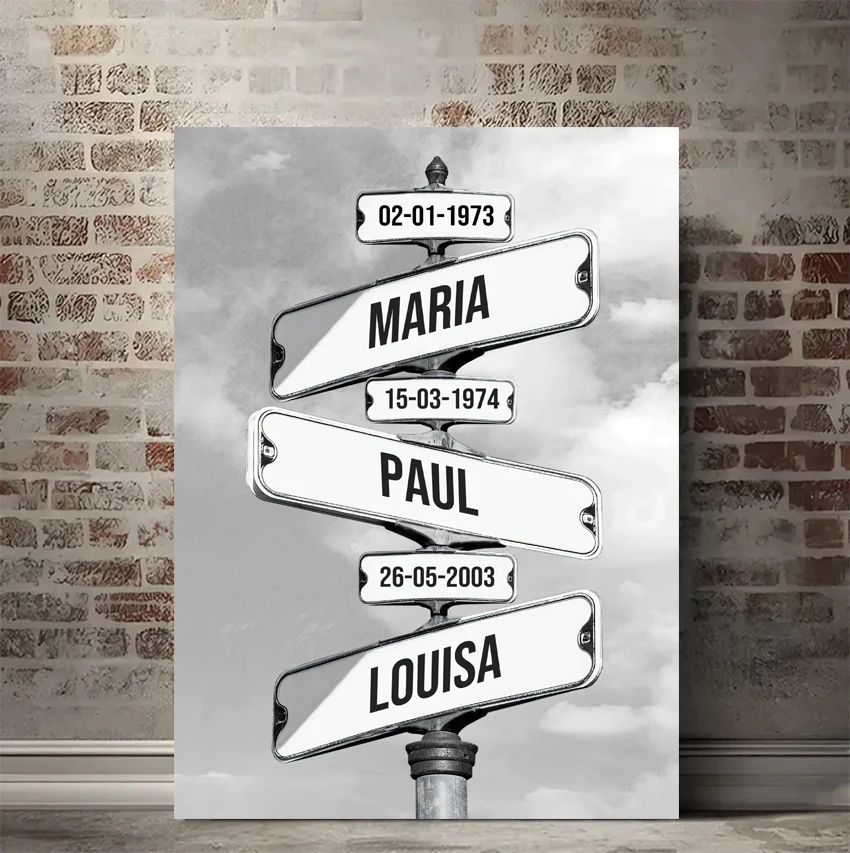 Tableau Personnalise Prenoms Intersection Vintage ,Personalized Intersection Vintage Names Board,Custom Canvas Wall Painting