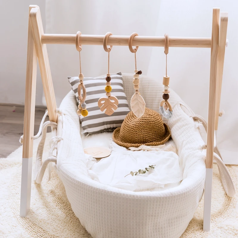 Ensemble de cadres de Fitness en bois pour bébé, hochet, jouets, gymnastique, Suspension Mobile, décoration de chambre de bébé, accessoires pour nouveau-né, 1 ensemble