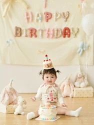 1 Year Old Baby Photography Clothing Cute Cake Hat+Baby Jumpsuit+Socks Birthday Party Themed Girl Clothes Set Studio Photo Props