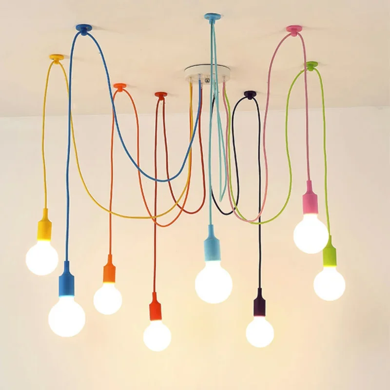 Modern Simple Multi-head DIY Chandelier Colorful Spider Web Chandelier Living Room Dining Room Bedroom Creative Lighting