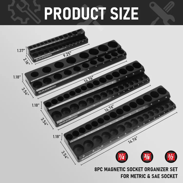 8PCS Magnetic Socket Organizer Set, Magnetic Socket Holder