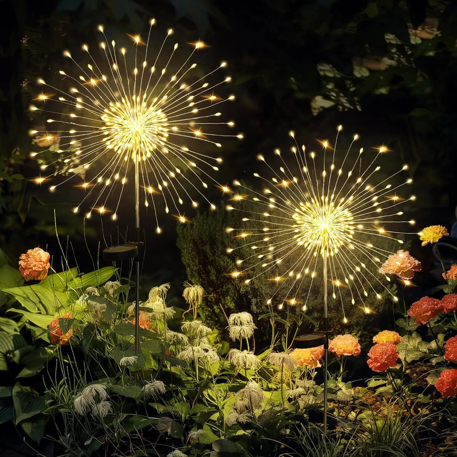 

Solar Garden Lights 120LED 2-Pack, Outdoor Fairy Firework Decor for Yard Pathway Patio Christmas Warm White