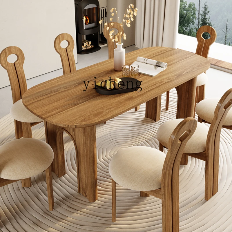 XL French oval walnut solid wood dining table and chair combination living room table one table and four chairs